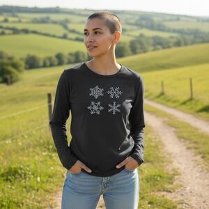 Hampshire Studio Shirt Womens Size Large black Christmas Long Sleeve